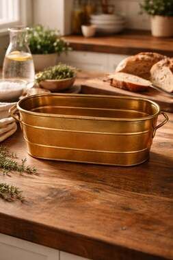 Unbranded Brass Planter Pot Oval Tub with Handles